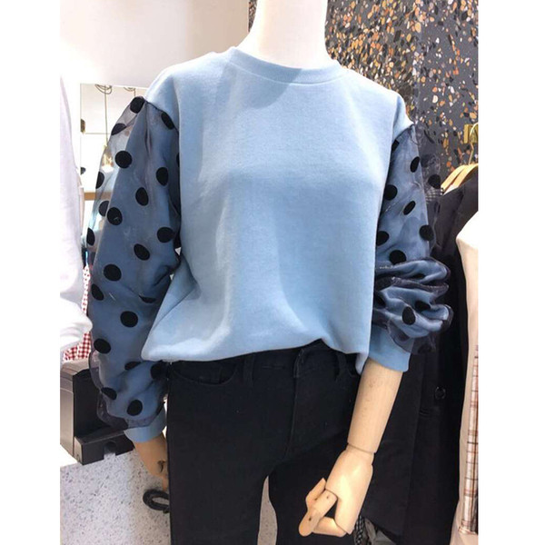 Modern női blúz tüll elemmel, kék színben