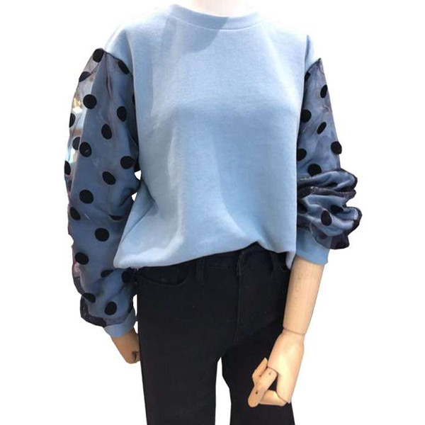 Modern női blúz tüll elemmel, kék színben