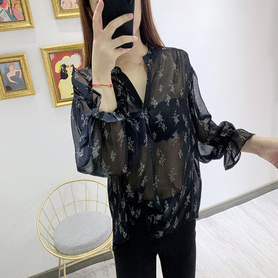 Cămașă elegantă din șifon în alb și negru