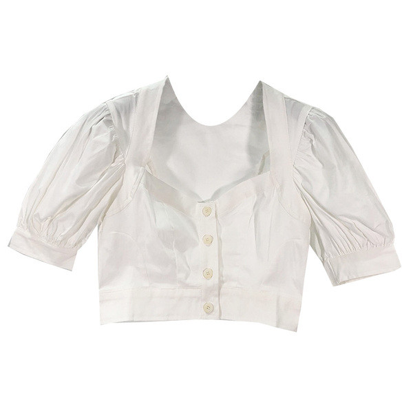 Bluză scurtă de damă cu decolteu pătrat în culoarea albă