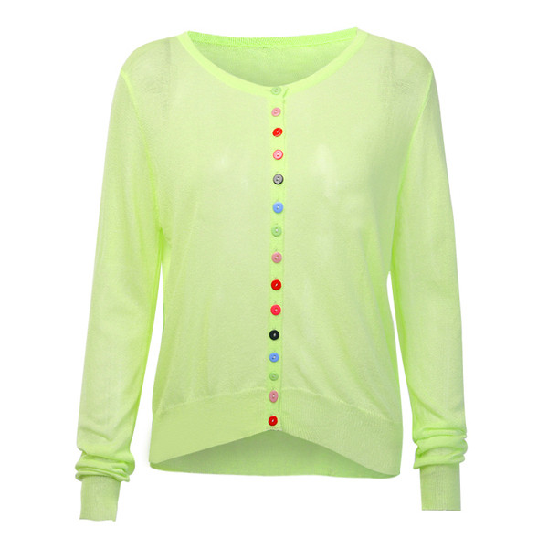 Cardigan subțire de damă cu nasturi colorați în verde