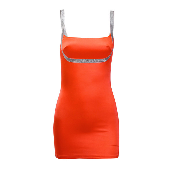 Stílusos női ruha fényes sárga és narancssárga pántokkal