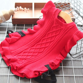 Model nou de vestă pentru copii pentru fete în roșu și alb