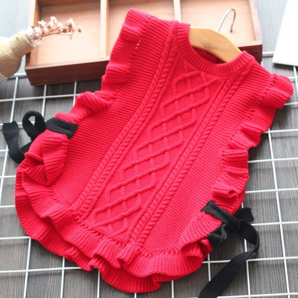 Model nou de vestă pentru copii pentru fete în roșu și alb