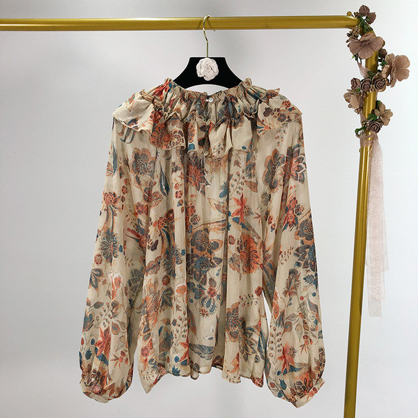 Női sifon blúz hosszú ujjal, virágmintával