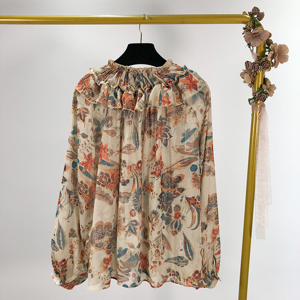 Női sifon blúz hosszú ujjal, virágmintával