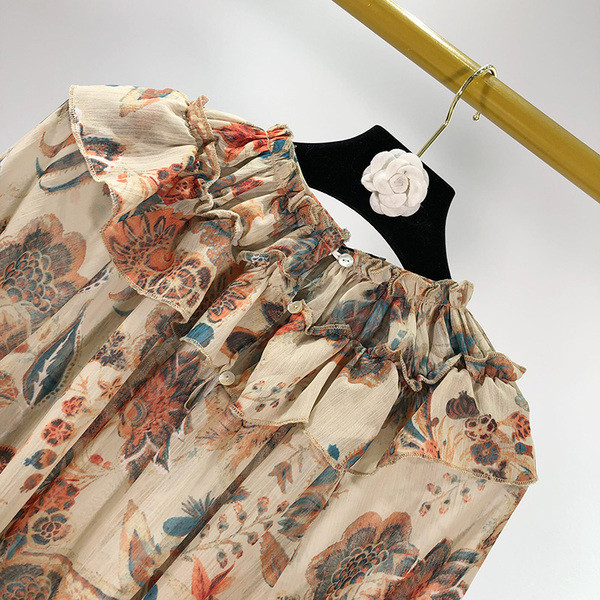 Női sifon blúz hosszú ujjal, virágmintával