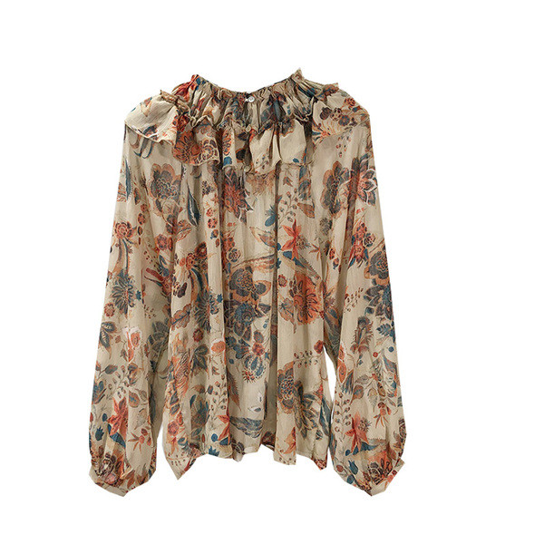 Női sifon blúz hosszú ujjal, virágmintával