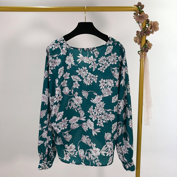 Női széles, zöld derékkötős blúz