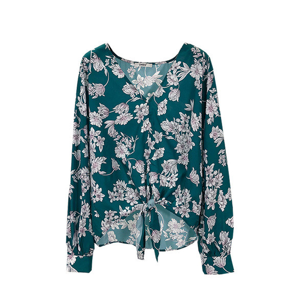 Női széles, zöld derékkötős blúz