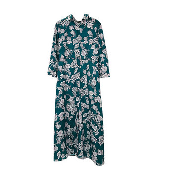 Hosszú női ruha 7/8 ujjú zöld színben, mintával
