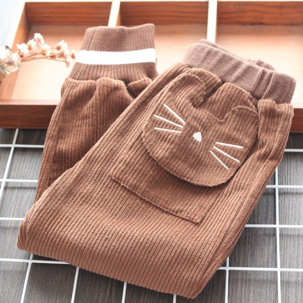 Model nou de pantaloni copii pentru fete cu buzunare gri si maro