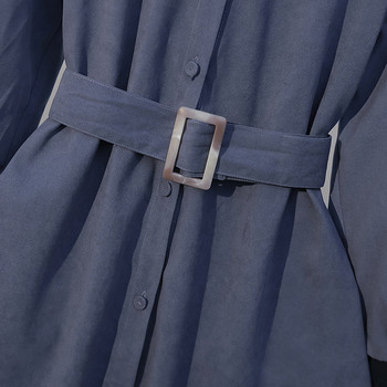 Rochie de dama marime mare cu nasturi si curea in albastru