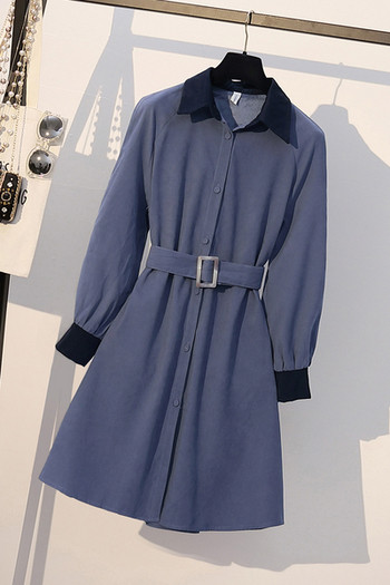 Rochie de dama marime mare cu nasturi si curea in albastru