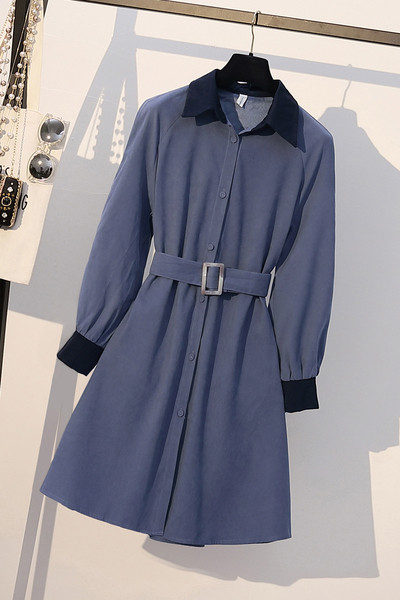 Rochie de dama marime mare cu nasturi si curea in albastru