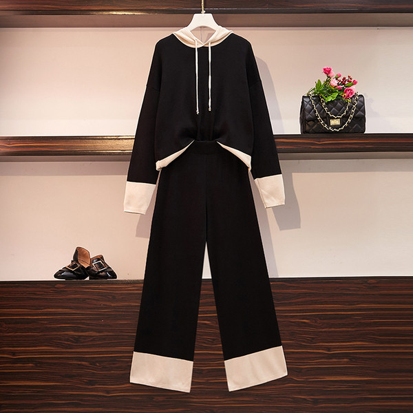 Hétköznapi női vékony kötéskészlet fekete és szürke színben