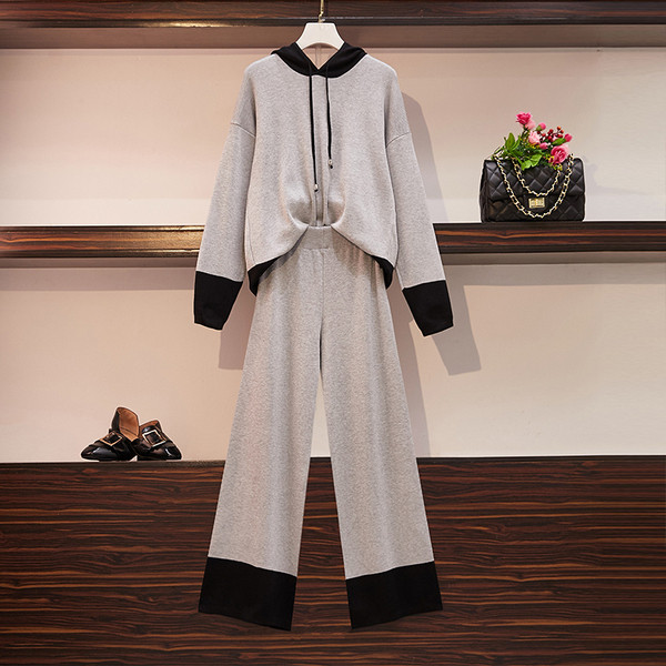 Hétköznapi női vékony kötéskészlet fekete és szürke színben