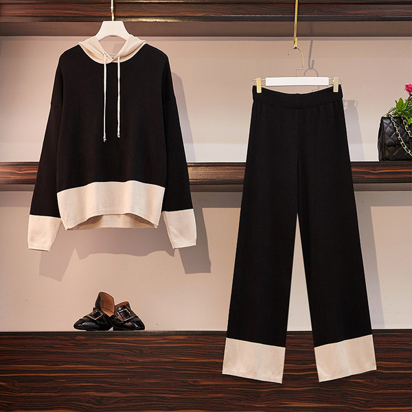 Hétköznapi női vékony kötéskészlet fekete és szürke színben