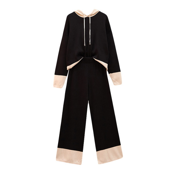 Hétköznapi női vékony kötéskészlet fekete és szürke színben