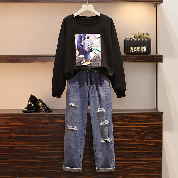 Hétköznapi női szett blúzból és farmerből 5XL-ig