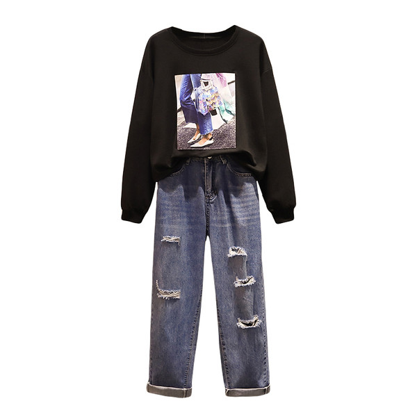 Hétköznapi női szett blúzból és farmerből 5XL-ig