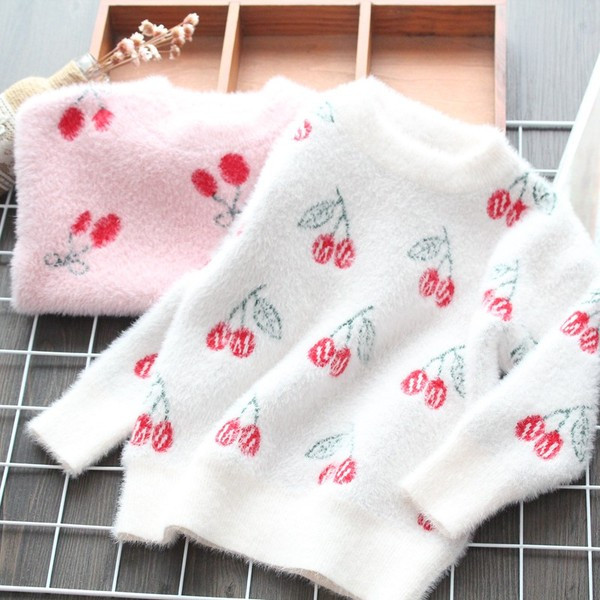 Modern gyerekpulóver lányoknak fehér és rózsaszín színben