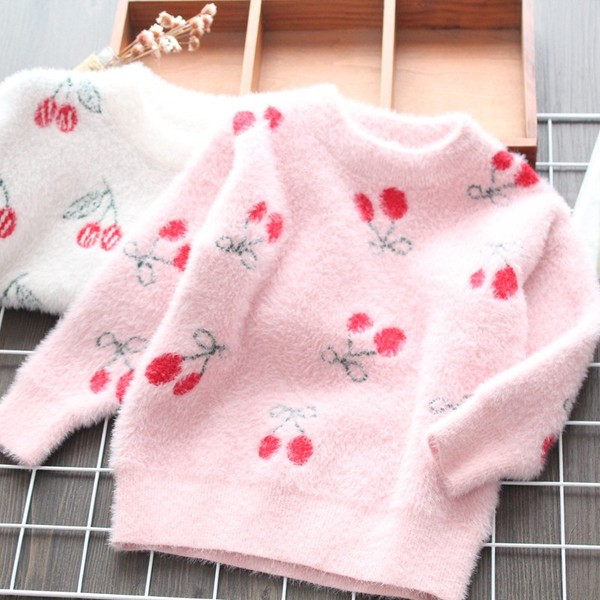 Modern gyerekpulóver lányoknak fehér és rózsaszín színben