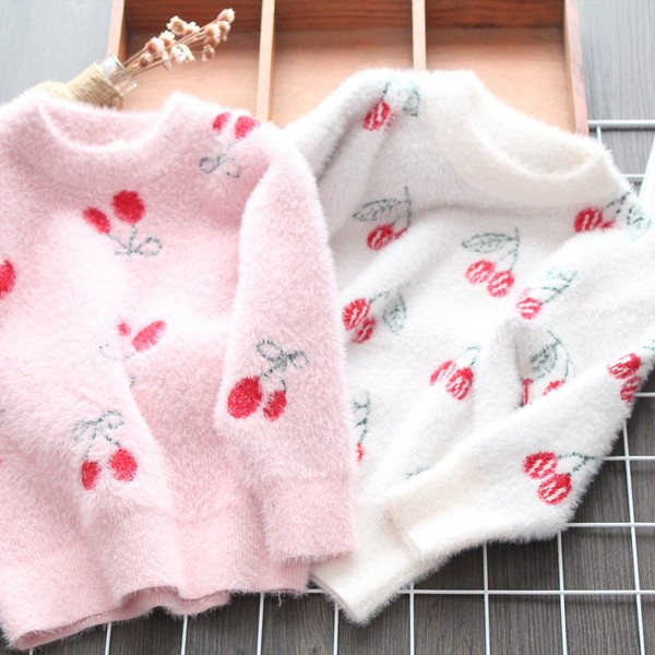 Modern gyerekpulóver lányoknak fehér és rózsaszín színben