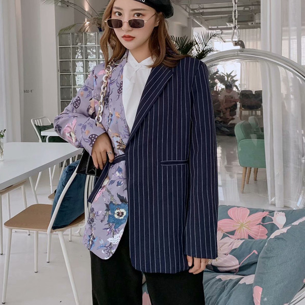 Geaca lata de dama cu model floral si dungi