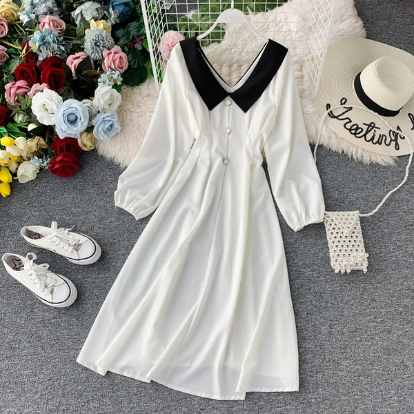 Rochie moderna de dama cu guler alb