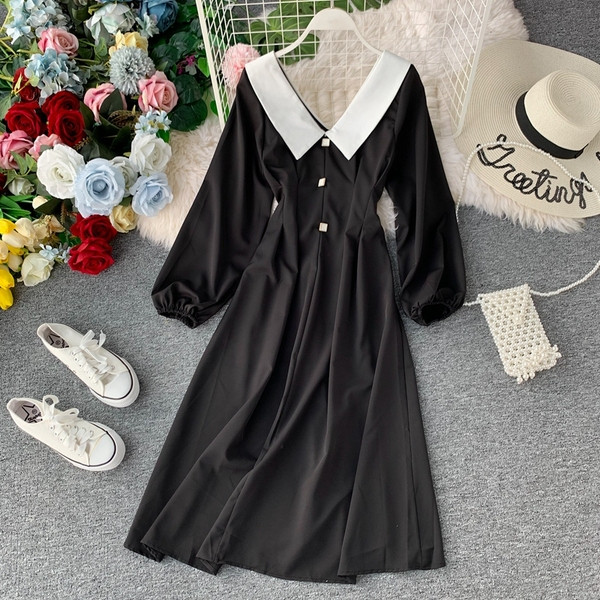 Rochie moderna de dama cu guler alb