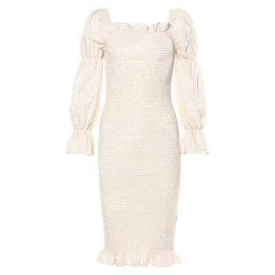 Rochie de dama elastica cu maneci cazute de culoare deschisa