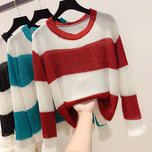 Kötött női csíkos pulóver három színben