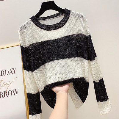 Kötött női csíkos pulóver három színben