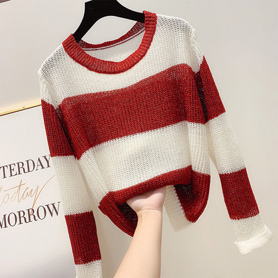 Kötött női csíkos pulóver három színben