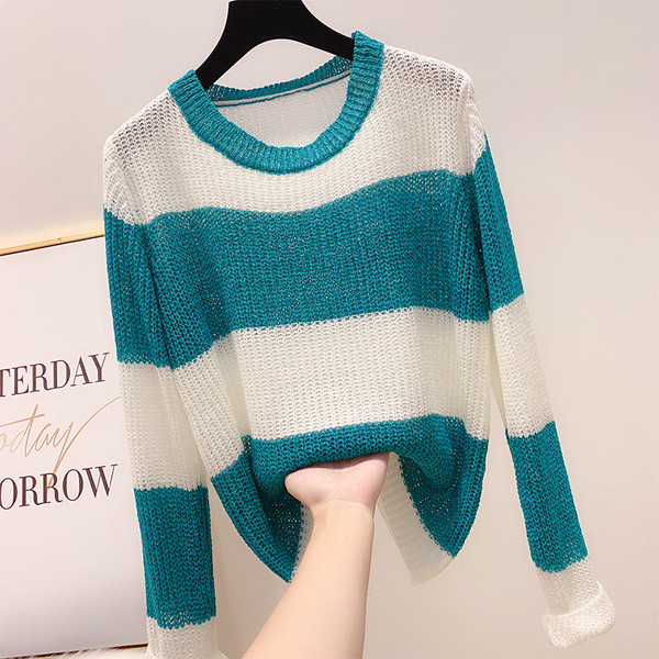 Kötött női csíkos pulóver három színben