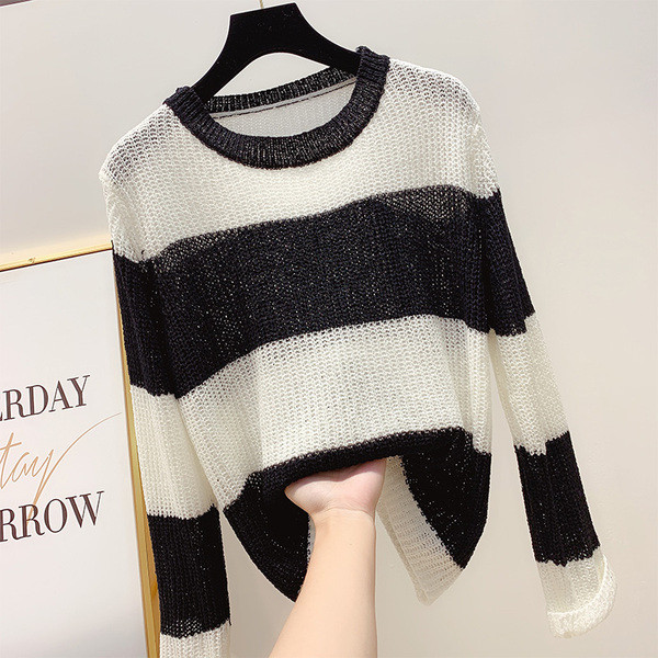 Kötött női csíkos pulóver három színben