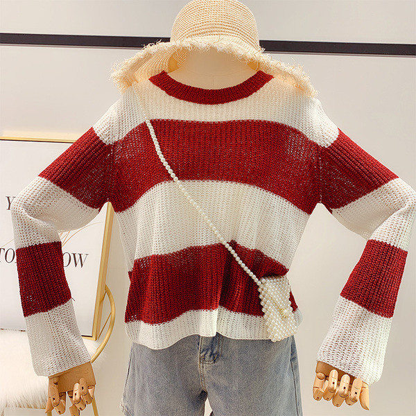 Kötött női csíkos pulóver három színben