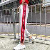 Pantaloni sport de damă alb-negru cu margini