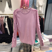 Bluză casual de damă cu decolteu O în mov, negru și alb