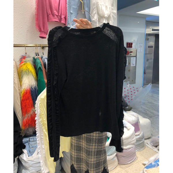 Bluză casual de damă cu decolteu O în mov, negru și alb