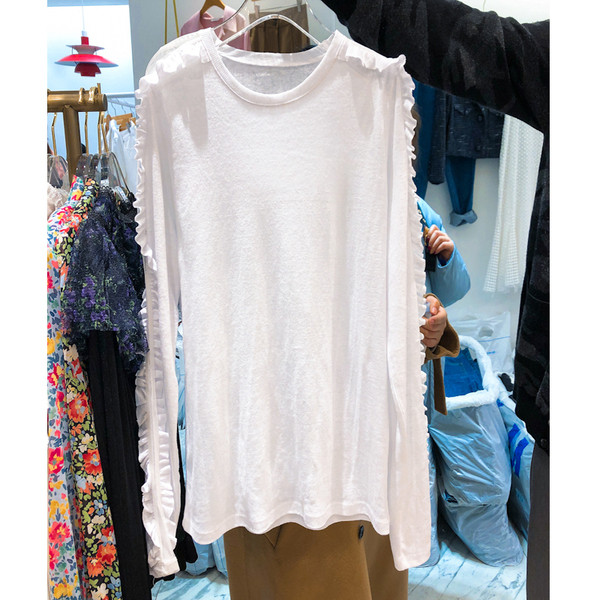 Bluză casual de damă cu decolteu O în mov, negru și alb