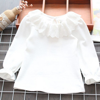 Модерна детска риза с дълъг ръкав в бял цвят за момичета