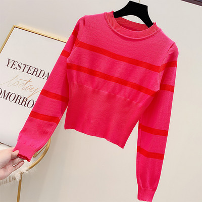 Rövid női pulóver O-nyakkal, négy színben