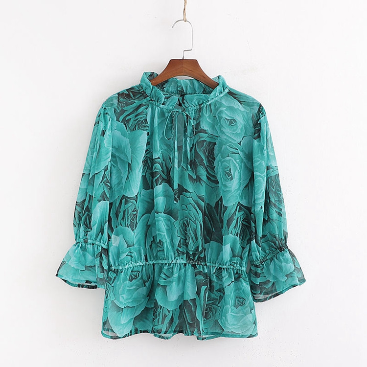 Bluza de dama cu maneci 3/4 si talie elastica de culoare verde