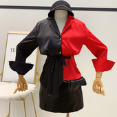 Fekete és piros női ing aszimmetrikus modellje