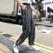 Pantaloni casual dama - in doua culori cu talie inalta