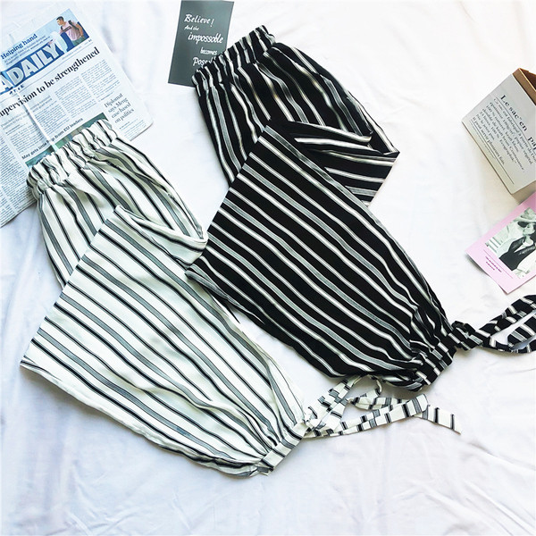 Pantaloni casual dama - in doua culori cu talie inalta