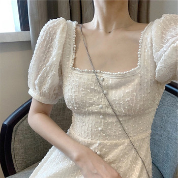 Rochie actuală de damă cu perle decorative și mâneci scurte