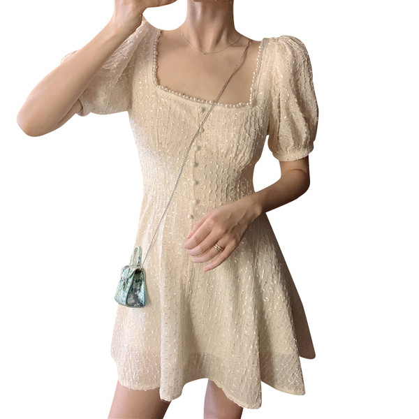 Rochie actuală de damă cu perle decorative și mâneci scurte